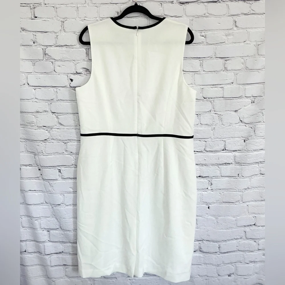 New Kasper White Black Career Dress Sheath Jewel Neck Zip Size 16 - Picture 4 of 7